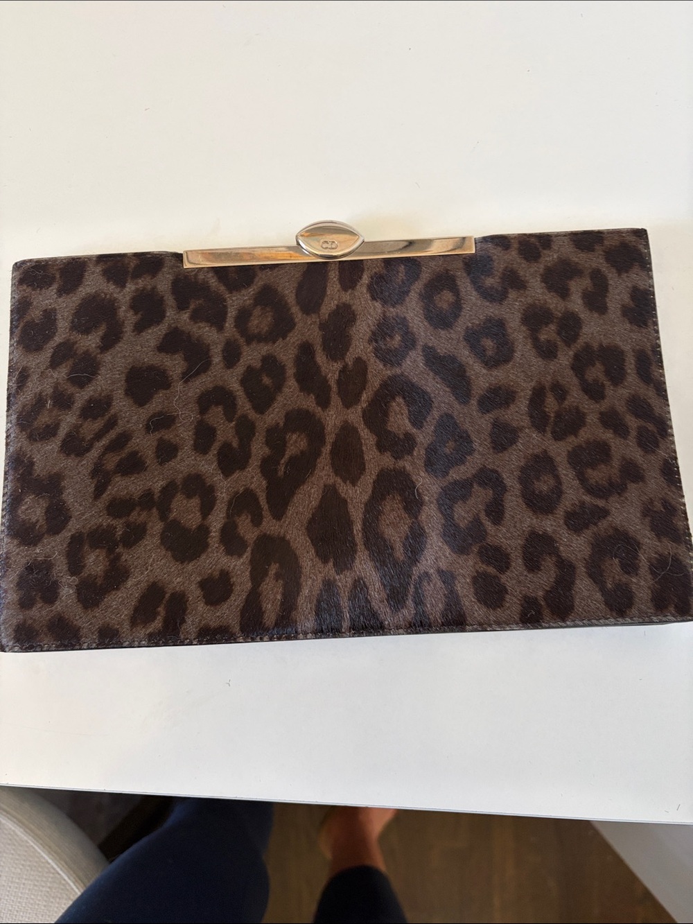 Dior Leopard Print Clutch with Gold-Tone Frame